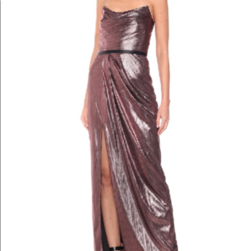 Marchesa notte metallic strapless gown